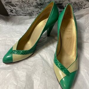 Vintage Dior Green and Cream Leather Heels - Size 8/8.5 approx